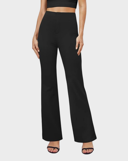 Womens High Waist Bootcut Trousers Stretch Office Pull On Slacks