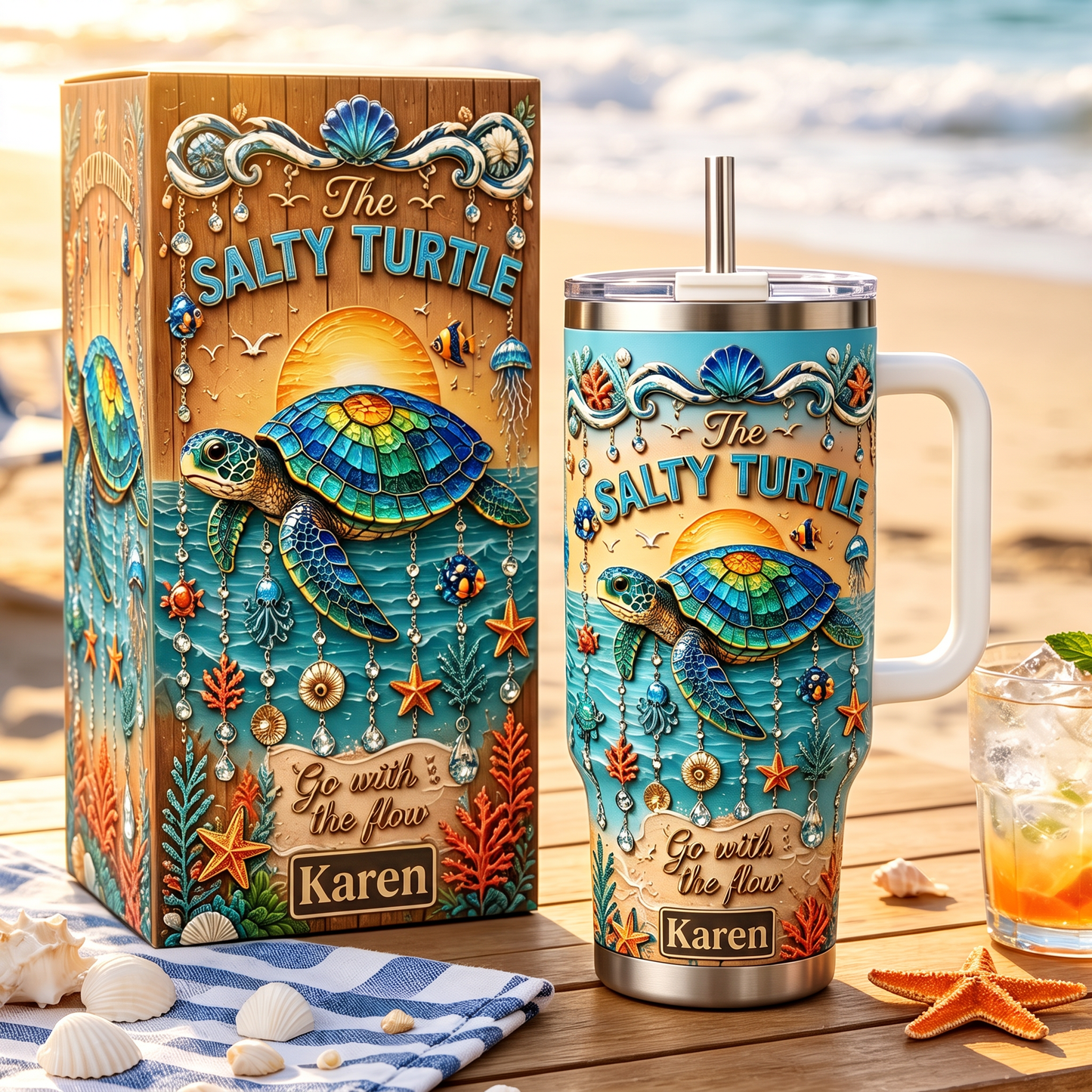 🏖️Personalized Sea Turtle Ocean Tumbler With Name🌴🌊