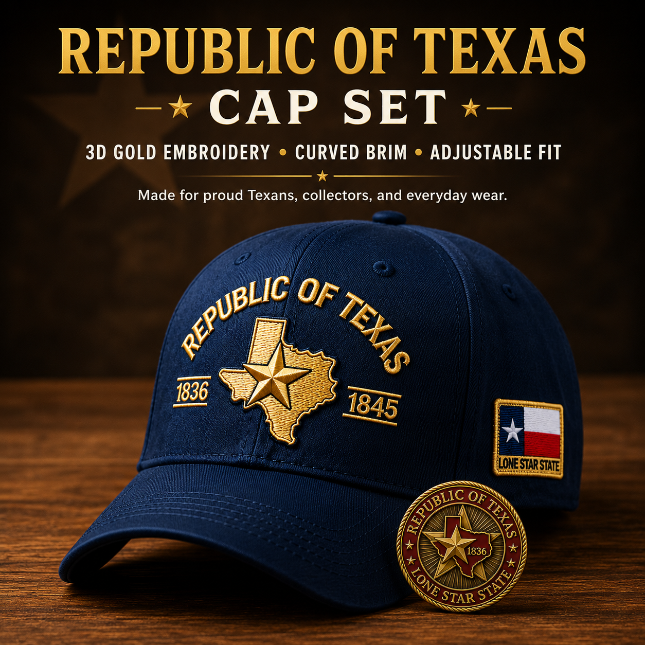 🔥Republic of Texas Cap  🎁 Free Honor Coin With Every Cap Purchase