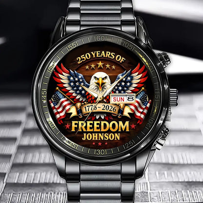 🇺🇸 Personalized "250 Years of Freedom" Commemorative Men's Watch | Custom Family Name Eagle Timepiece