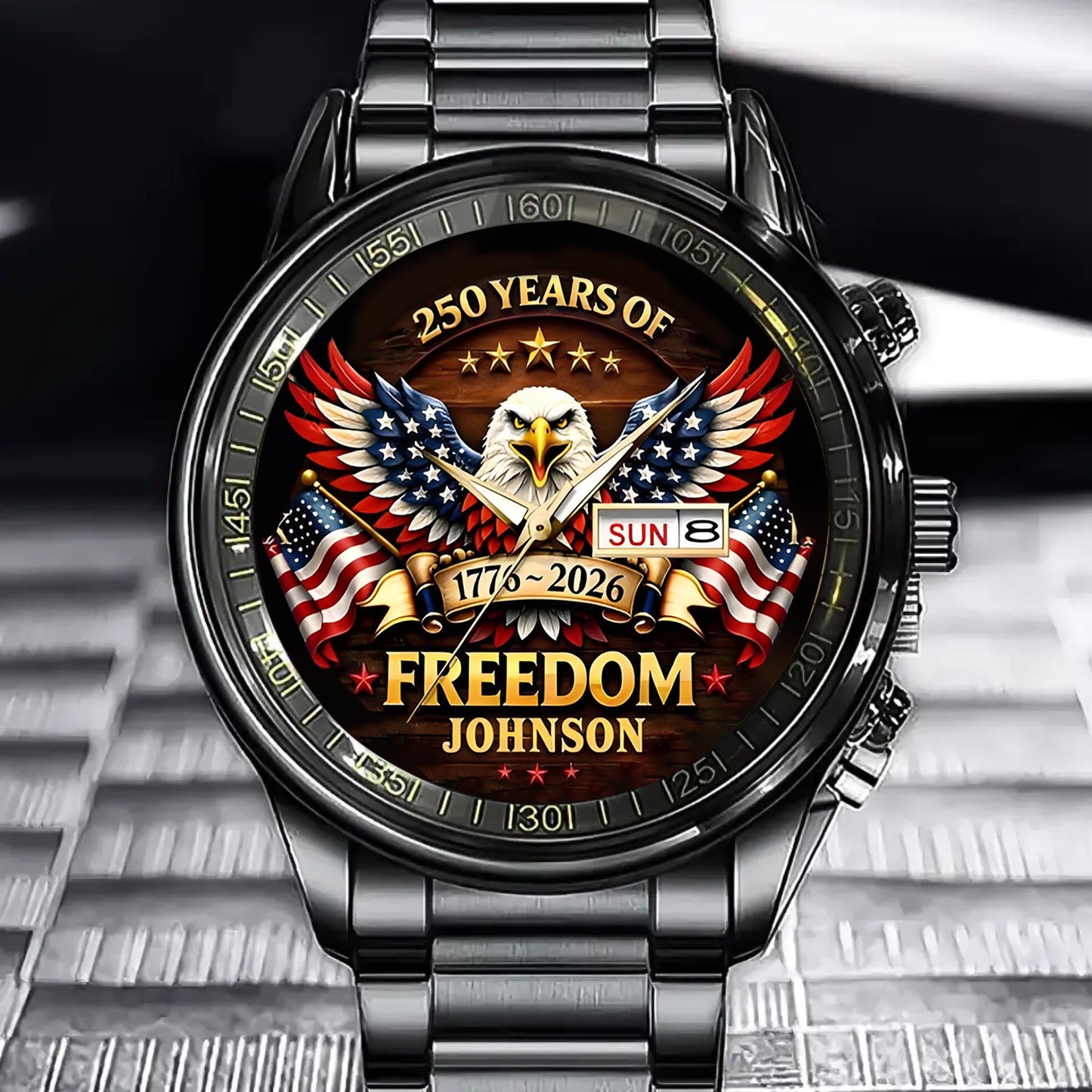 🔥49% OFF NOW - Personalized "250 Years of Freedom" Commemorative Men's Watch | Custom Family Name Eagle Timepiece