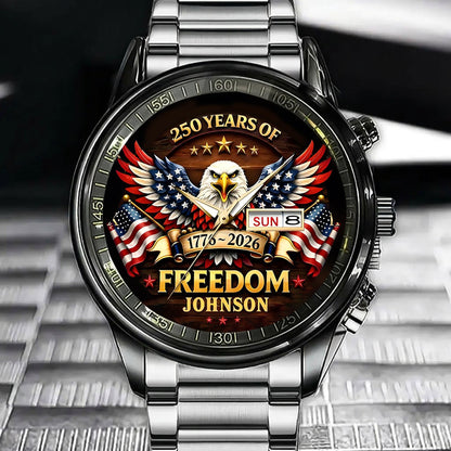 🔥49% OFF NOW - Personalized "250 Years of Freedom" Commemorative Men's Watch | Custom Family Name Eagle Timepiece
