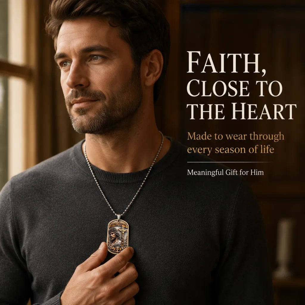 ✝️ "The Ultimate Love" Reversible Christian Dog Tag Necklace | Jesus Crucifix & Empty Tomb
