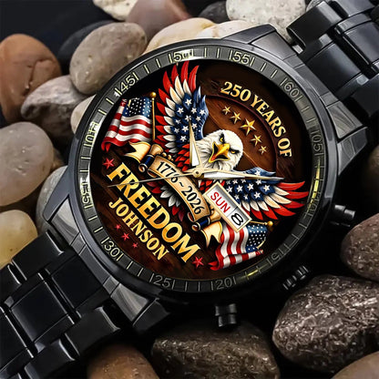 🔥49% OFF NOW - Personalized "250 Years of Freedom" Commemorative Men's Watch | Custom Family Name Eagle Timepiece
