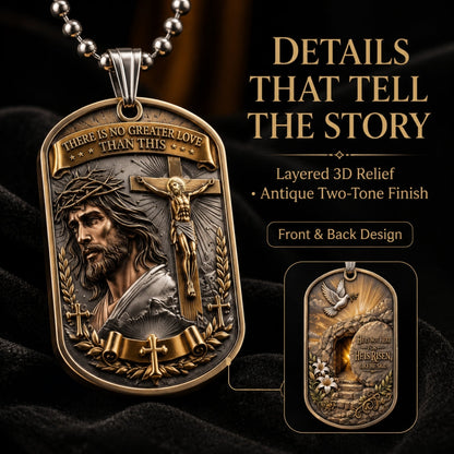 ✝️ "The Ultimate Love" Reversible Christian Dog Tag Necklace | Jesus Crucifix & Empty Tomb