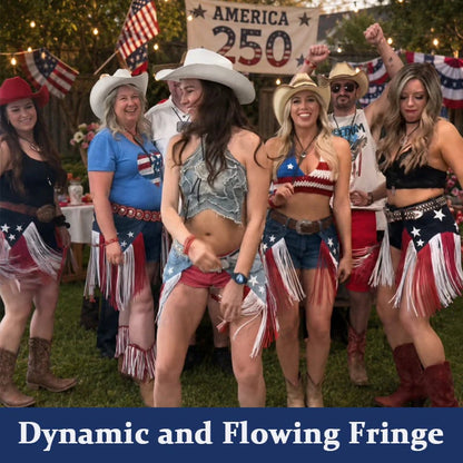 🎉USA 250th Anniversary Patriotic Denim Fringe Belt