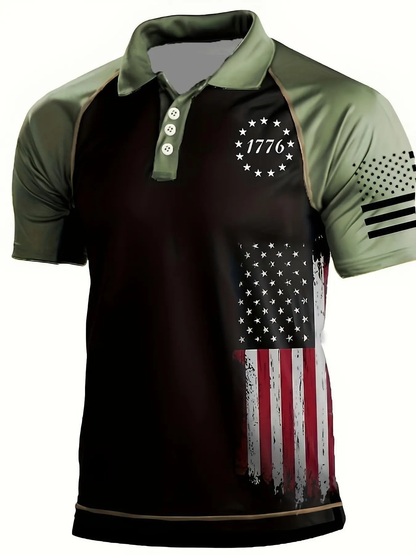 Men's American Flag Print Breathable Short Sleeve Shirt
