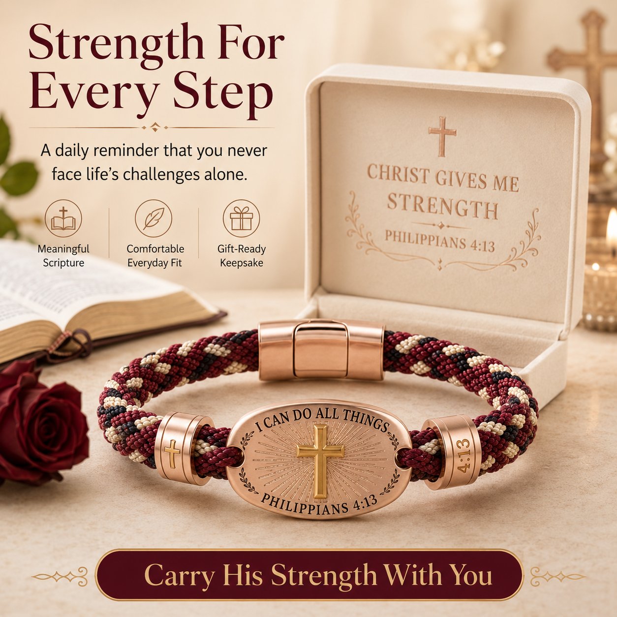 🔥 LAST DAY 49% OFF – ✝️ Christian Scripture Faith Bracelet Collection | 6 Meaningful Bible Verse Designs with Raised Gold Cross, Magnetic Clasp & Matching Gift Box 💗✨