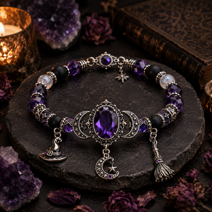 🔮 Witch’s Crystal Moon Charm Bracelet