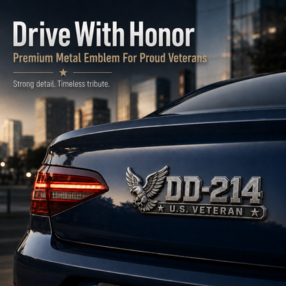 🔥 DD-214 U.S. Veteran Metal Car Emblem | A Proud Tribute To Those Who Served