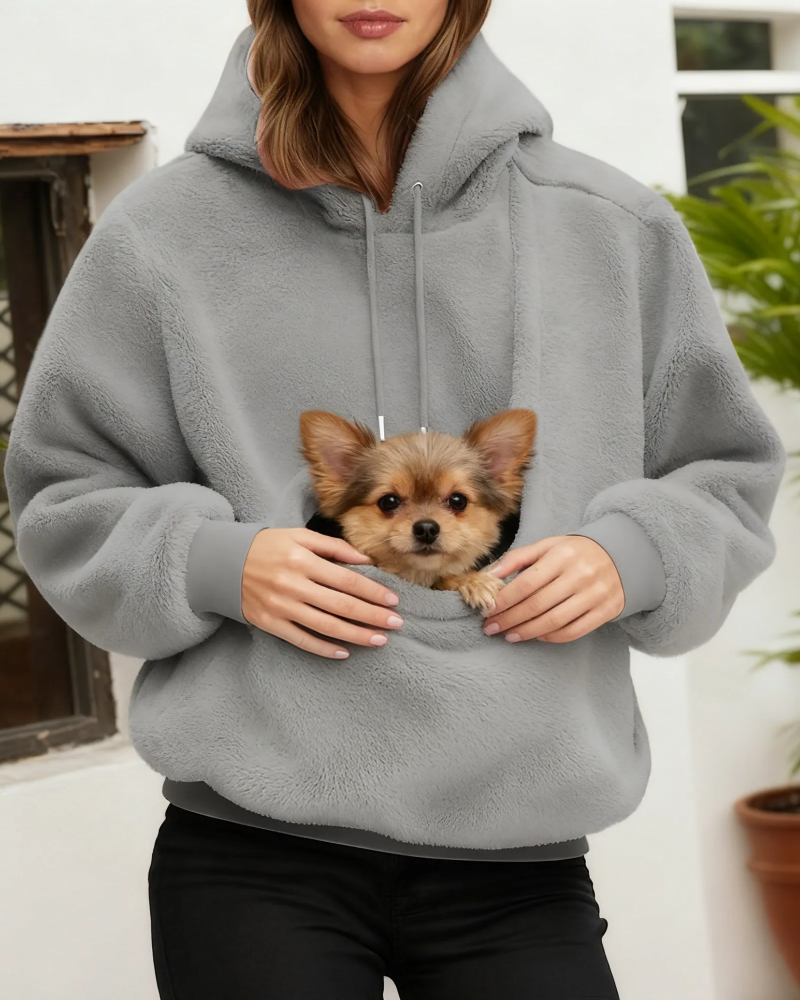 Women's Pet Pocket Hoodie Oversized Plush Carrier Pullover