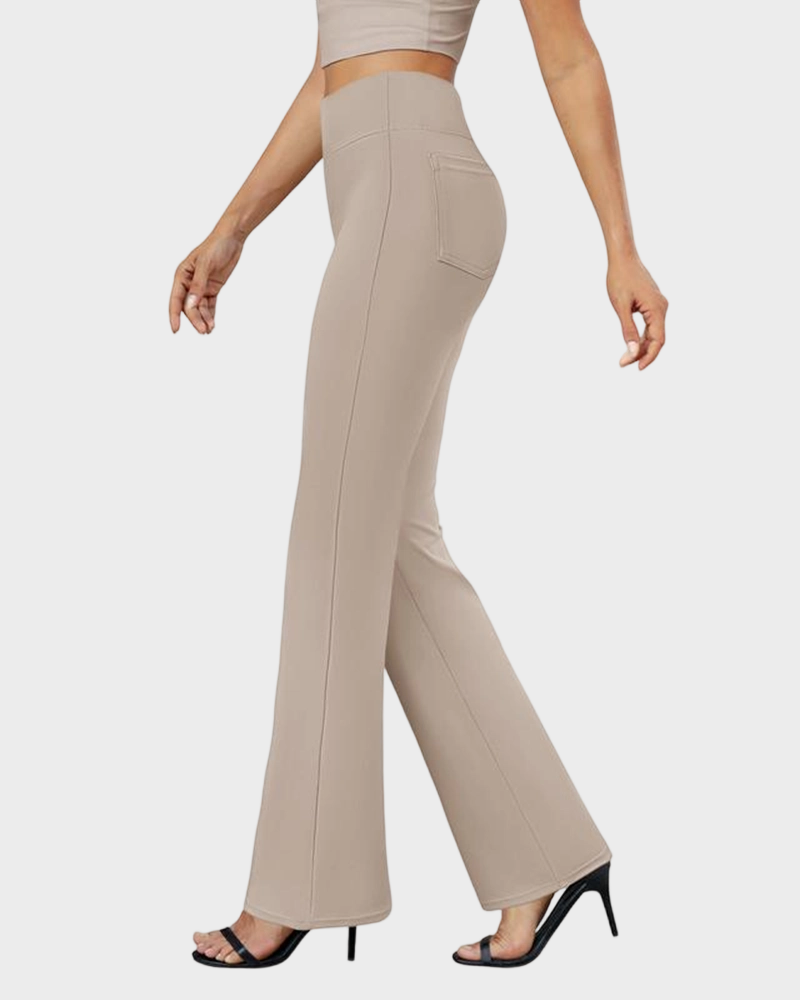Womens High Waist Bootcut Trousers Stretch Office Pull On Slacks