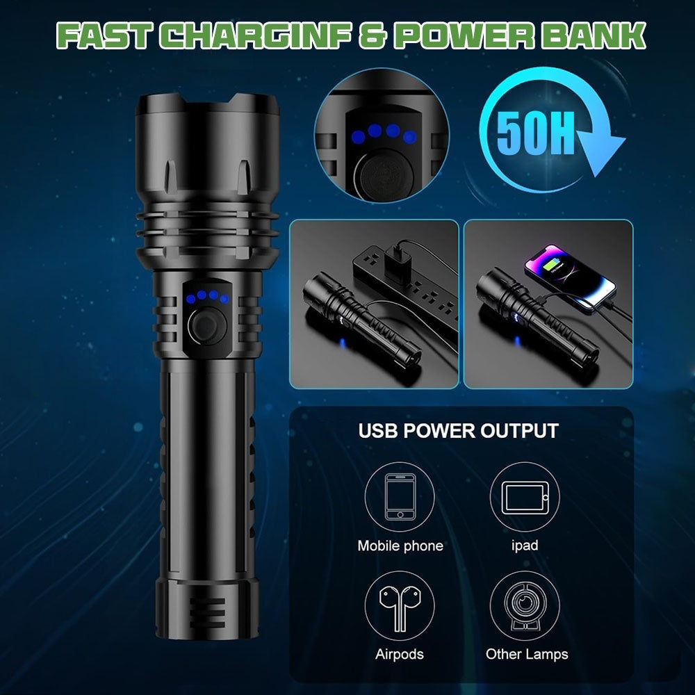 Super Bright Ultimate LED Tactical Flashlight, 80X Brightness, 50H Battery