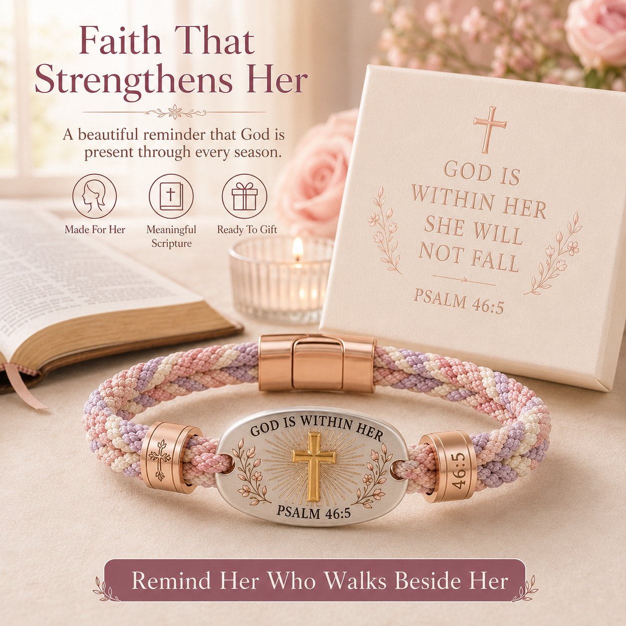 🔥 LAST DAY 49% OFF – ✝️ Christian Scripture Faith Bracelet Collection | 6 Meaningful Bible Verse Designs with Raised Gold Cross, Magnetic Clasp & Matching Gift Box 💗✨