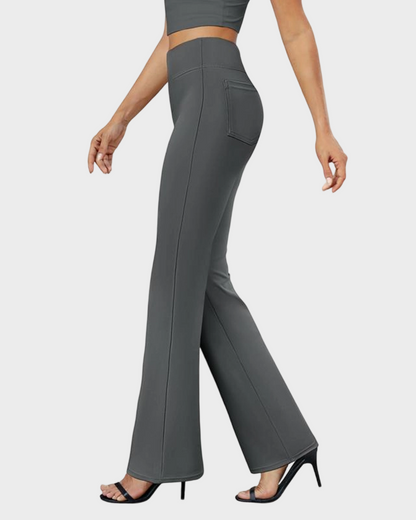 Womens High Waist Bootcut Trousers Stretch Office Pull On Slacks