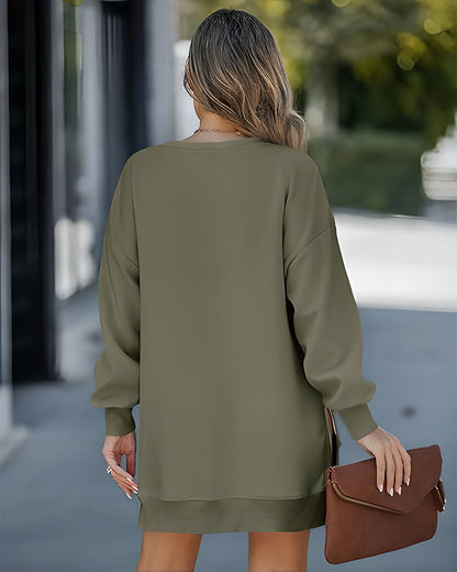 Casual Long Sleeve Zipper Slit Oversized Sweatshirt