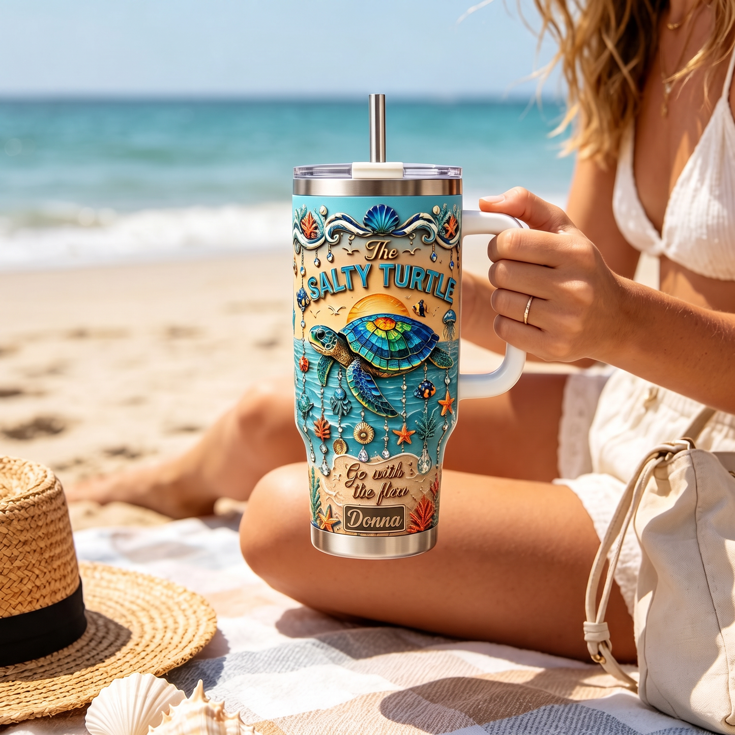 🏖️Personalized Sea Turtle Ocean Tumbler With Name🌴🌊