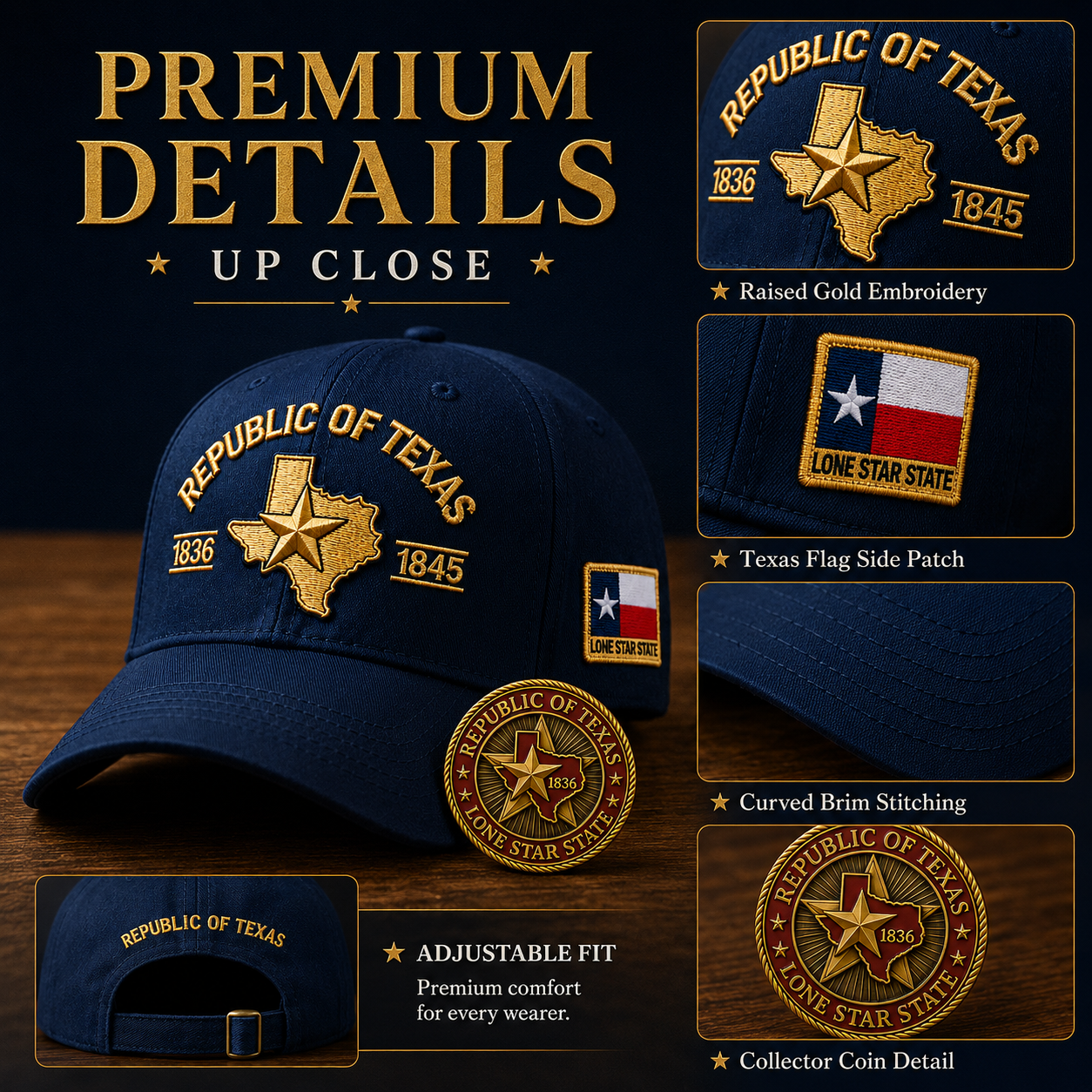 🔥Republic of Texas Cap  🎁 Free Honor Coin With Every Cap Purchase