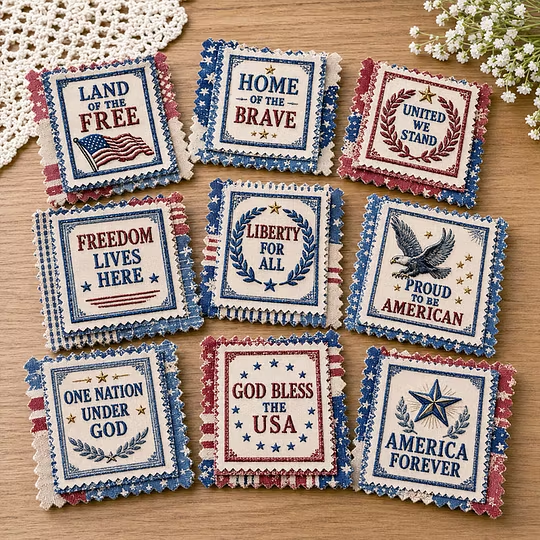 Patriotic Pocket Prayers Fabric Panel – Americana Inspirational Sewing Squares