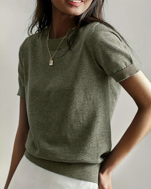 Women's Solid Color Crew Neck Short Sleeve Sweater