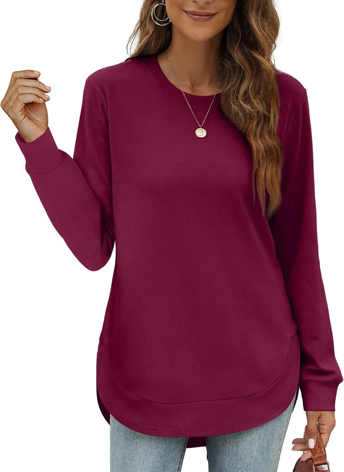 Women's Sweatshirt Crewneck Curved Hem