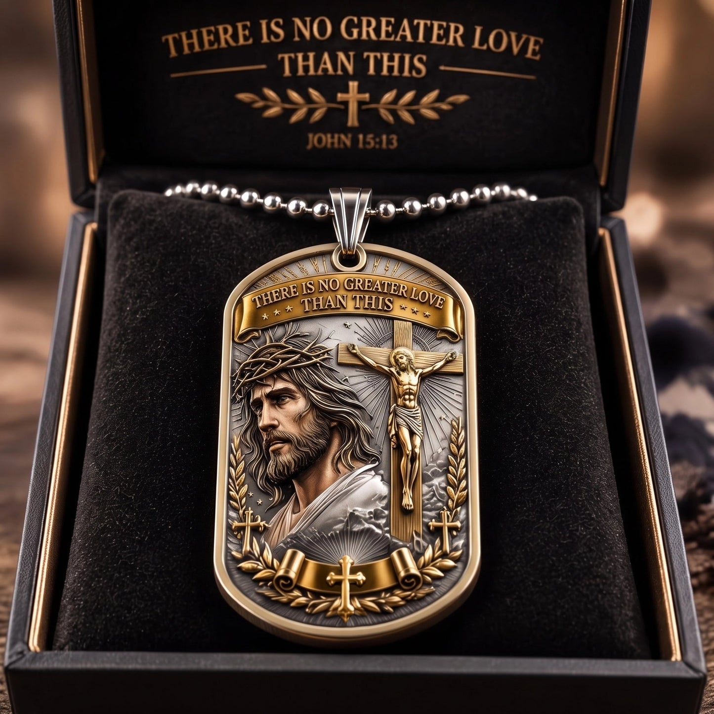✝️ "The Ultimate Love" Reversible Christian Dog Tag Necklace | Jesus Crucifix & Empty Tomb