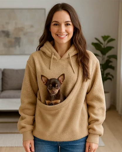 Women's Pet Pocket Hoodie Oversized Plush Carrier Pullover