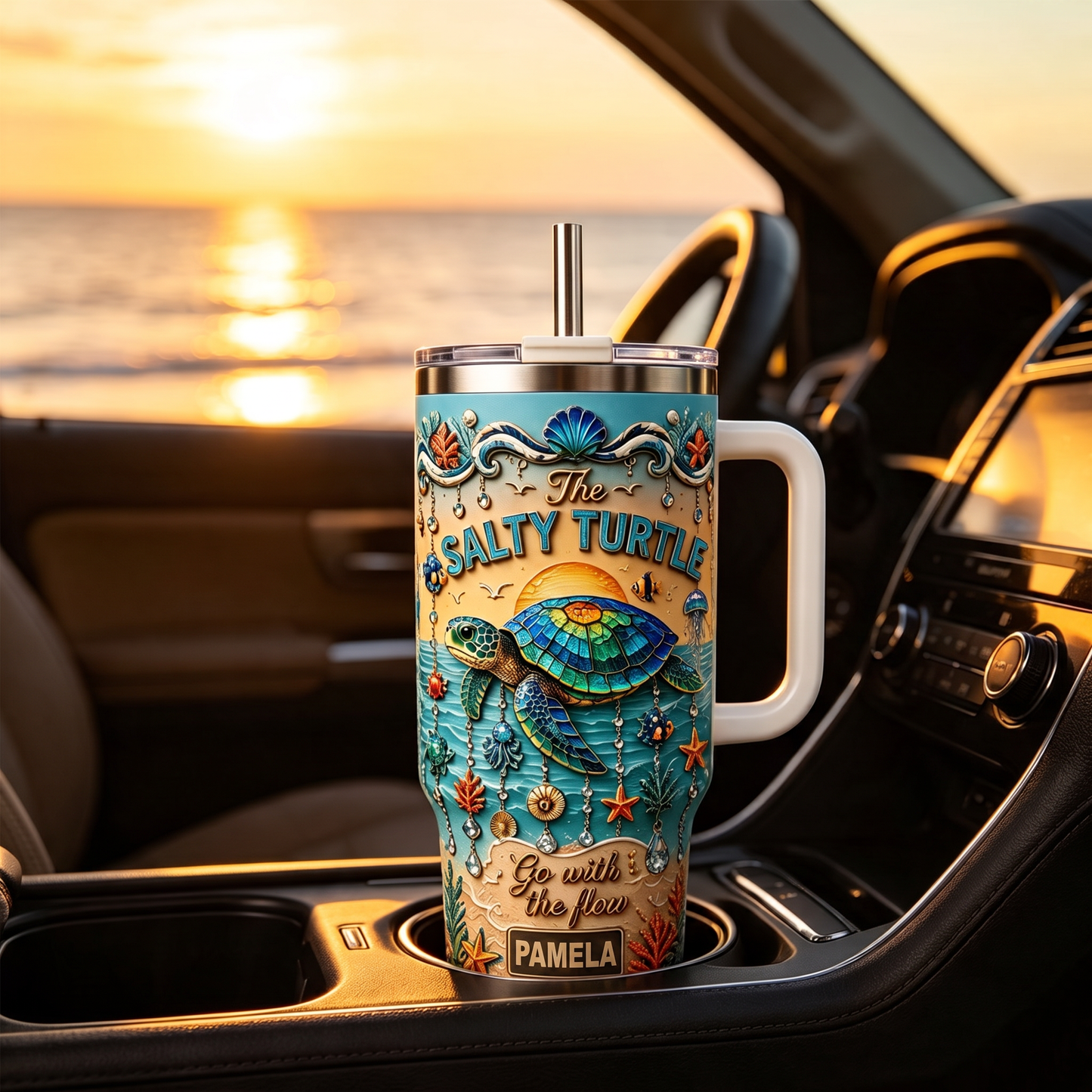 🏖️Personalized Sea Turtle Ocean Tumbler With Name🌴🌊