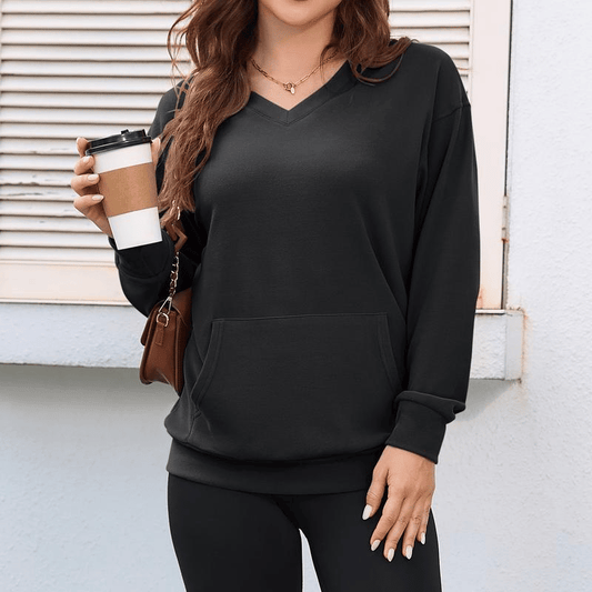 Women's Hatless V-Neck Hoodie with Pockets
