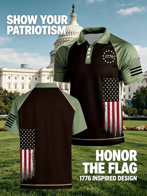 Men's American Flag Print Breathable Short Sleeve Shirt