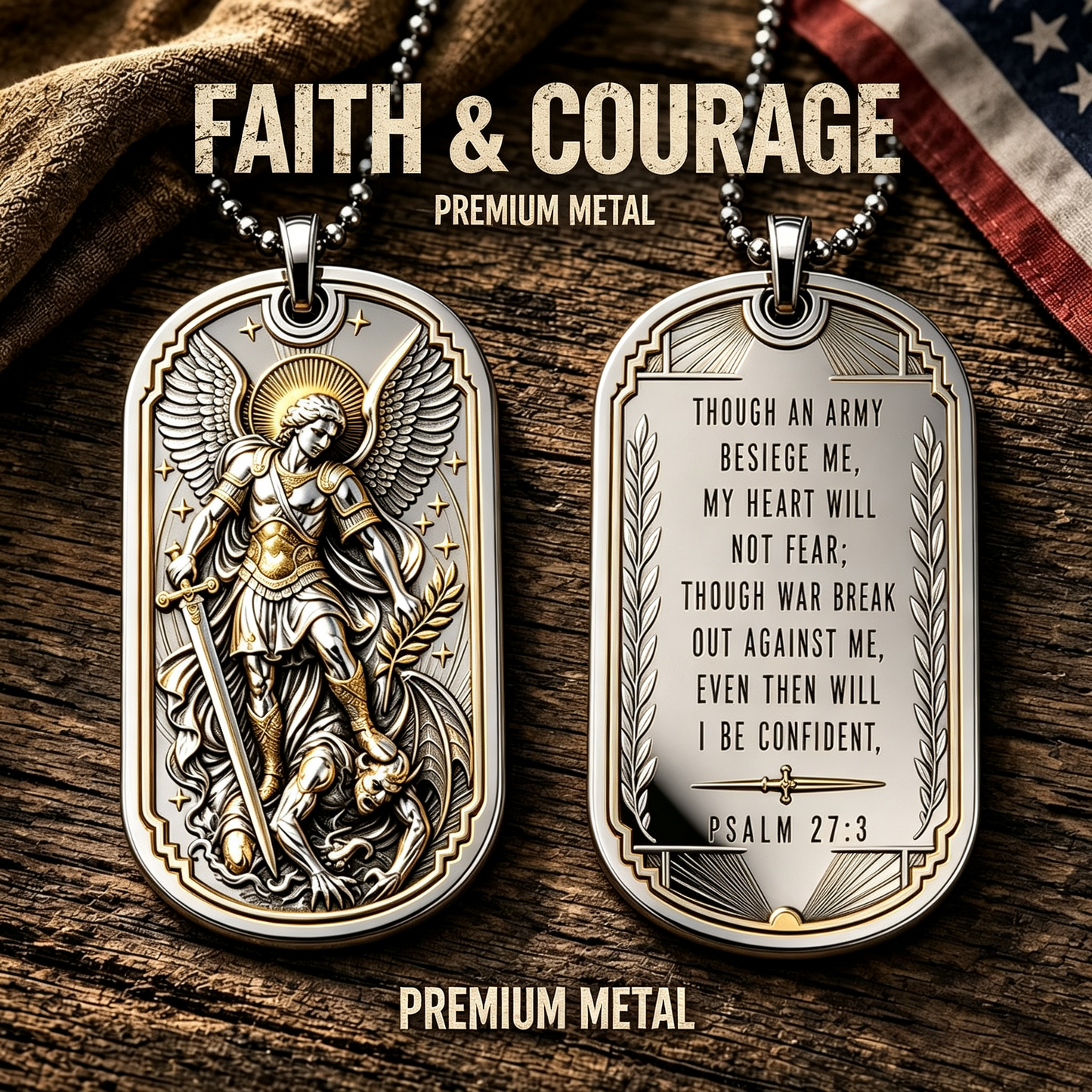 St. Michael Psalm 27:3 Double-Sided Metal Dog Tag Necklace