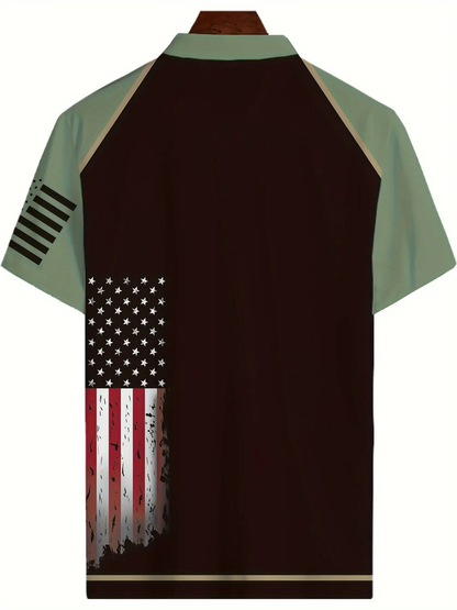 Men's American Flag Print Breathable Short Sleeve Shirt