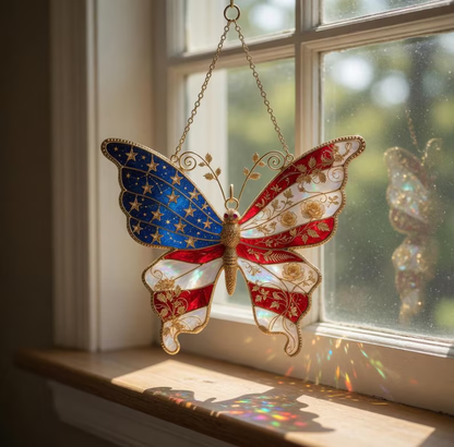 Patriotic Butterfly Suncatcher, American Flag Window Hanging