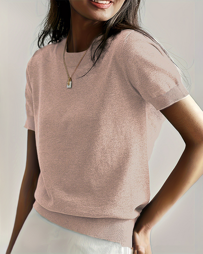 Women's Solid Color Crew Neck Short Sleeve Sweater