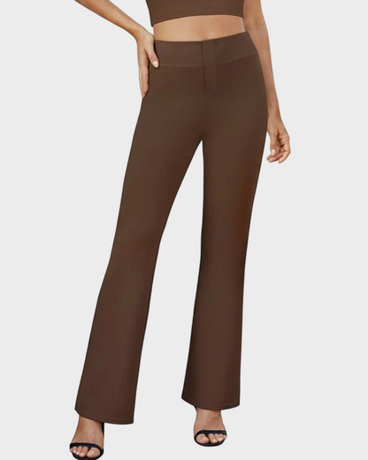 Womens High Waist Bootcut Trousers Stretch Office Pull On Slacks