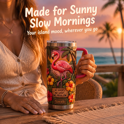🔥Last Day 50% OFF🌺Island Life Flamingo Tropical Tumbler | 30/40oz Stainless Steel Mug・Vacation Insulated Cup With Handle