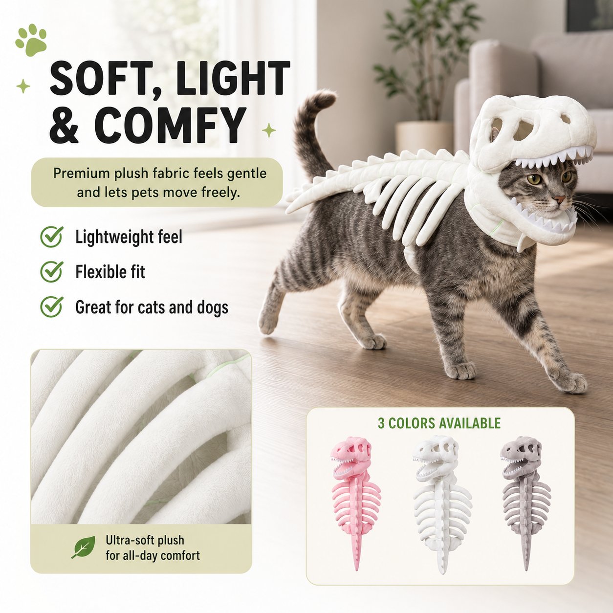 Glow-in-the-Dark Dinosaur Skeleton Pet Costume 🦖💚