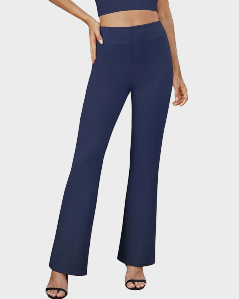 Womens High Waist Bootcut Trousers Stretch Office Pull On Slacks