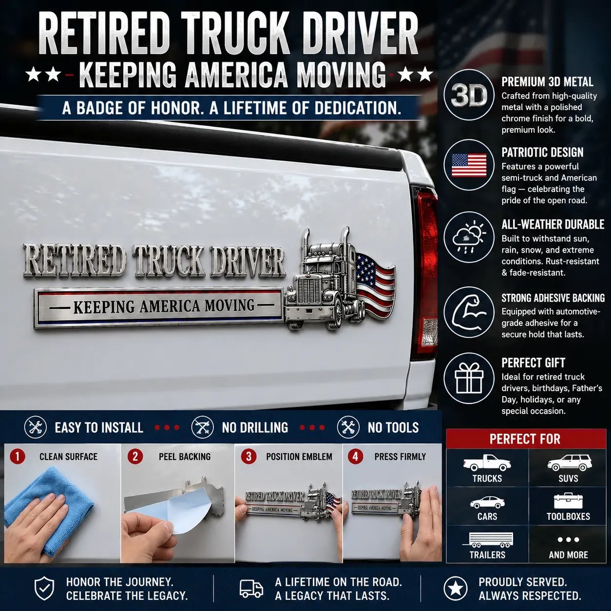 🔥Last Day 49% OFF- 🚚 Retired Truck Driver Car Emblem Badge