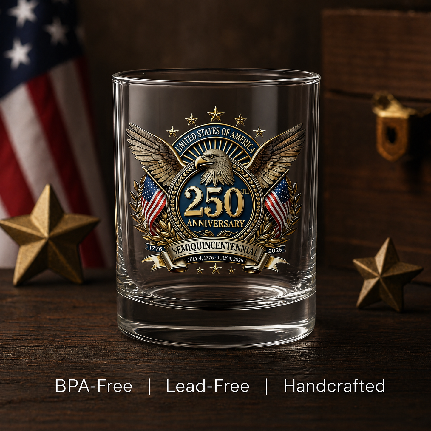 250th Anniversary American Patriotic Whiskey Glass 1776-2026