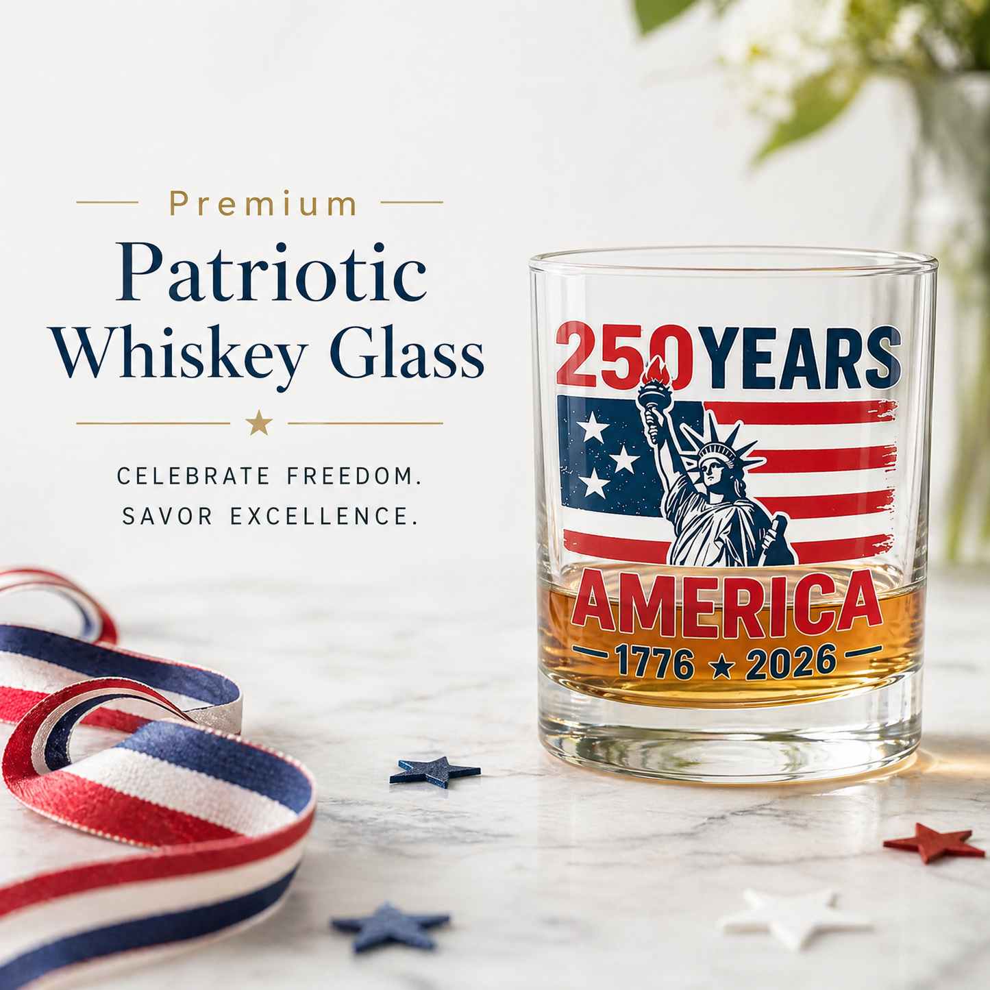 250th Anniversary American Patriotic Whiskey Glass 1776-2026