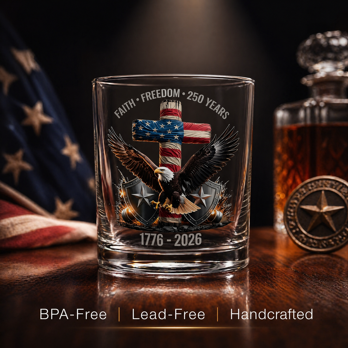 250th Anniversary American Patriotic Whiskey Glass 1776-2026
