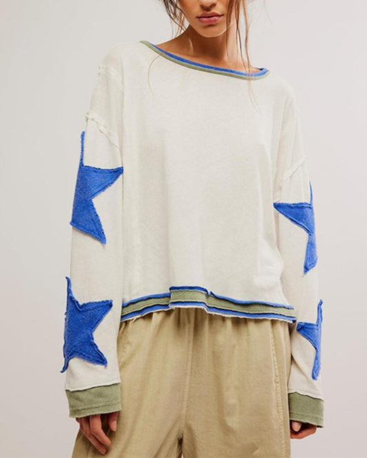 Fashionable Round Neck Hooded Thin Loose Star Hoodie