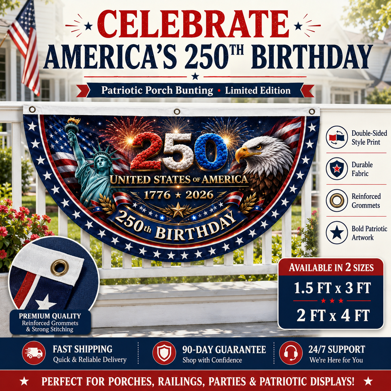 🎉4th July Flash 60% OFF ⭐ 250th Birthday Patriotic Porch Bunting
