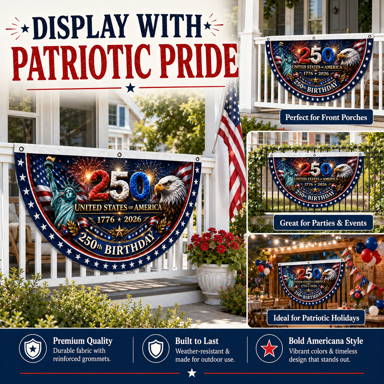 🎉4th July Flash 60% OFF ⭐ 250th Birthday Patriotic Porch Bunting