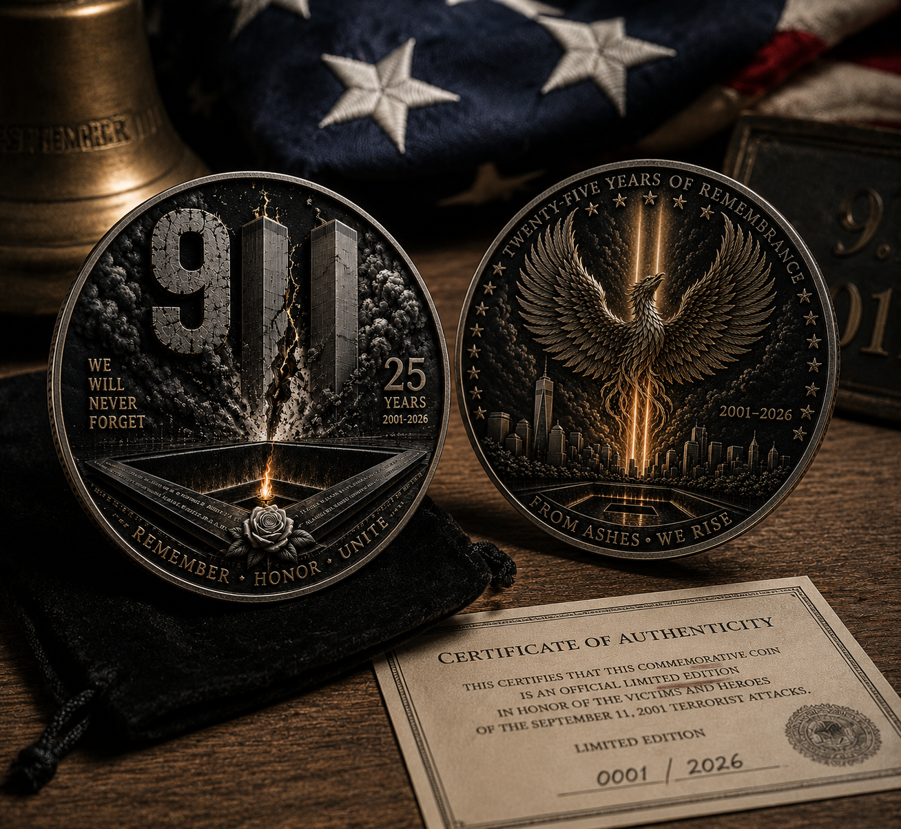 9/11 25th Anniversary Commemorative Coin🕯️ – Never Forget Memorial Collectible (2001–2026)