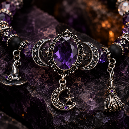 🔮 Witch’s Crystal Moon Charm Bracelet