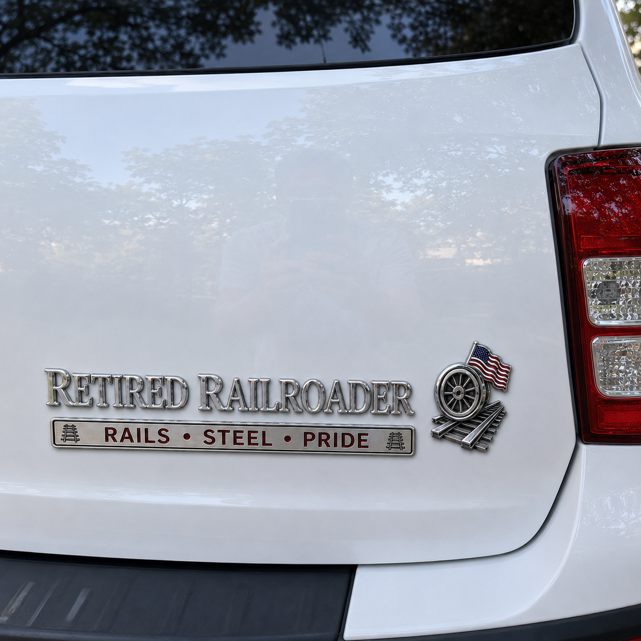 🚂 Retired Railroader Rails Steel Pride Metal Car Emblem Badge