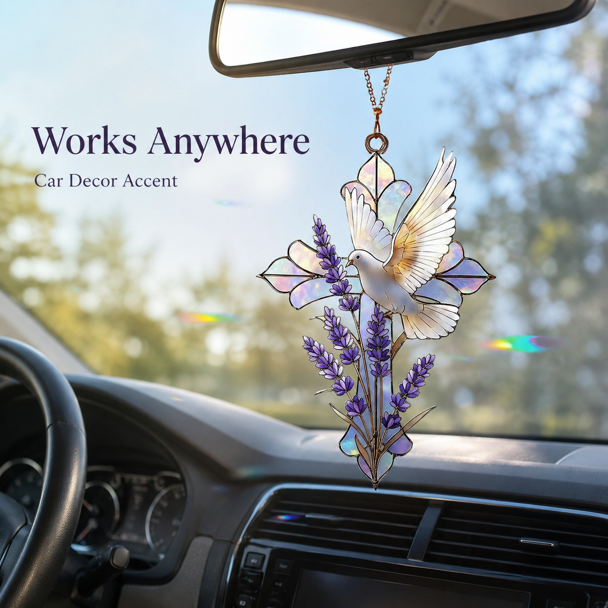 Dove and Lavender Cross Stained Glass Style Suncatcher, Christian Window Hanging Memorial Gift