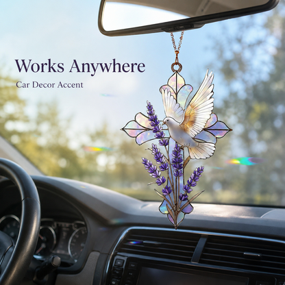 Dove and Lavender Cross Stained Glass Style Suncatcher, Christian Window Hanging Memorial Gift